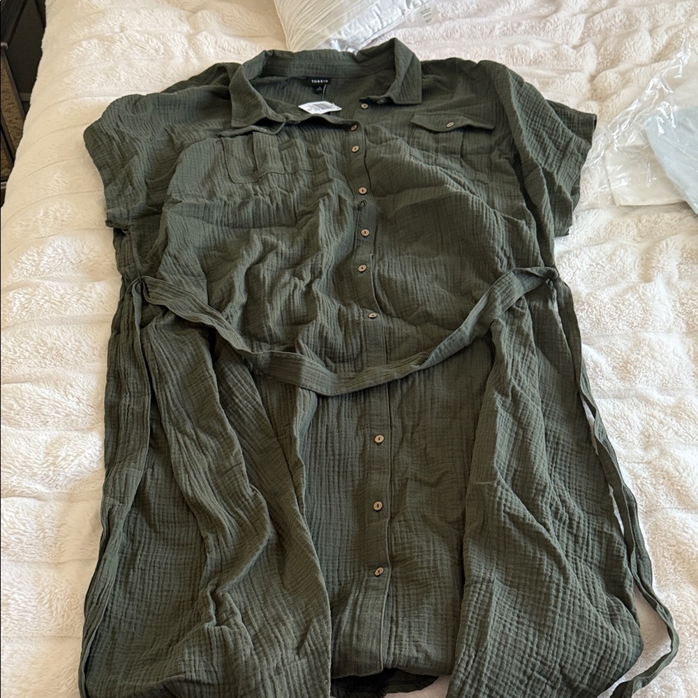 Torrid Olive Casual Button-Down Shirt Dress